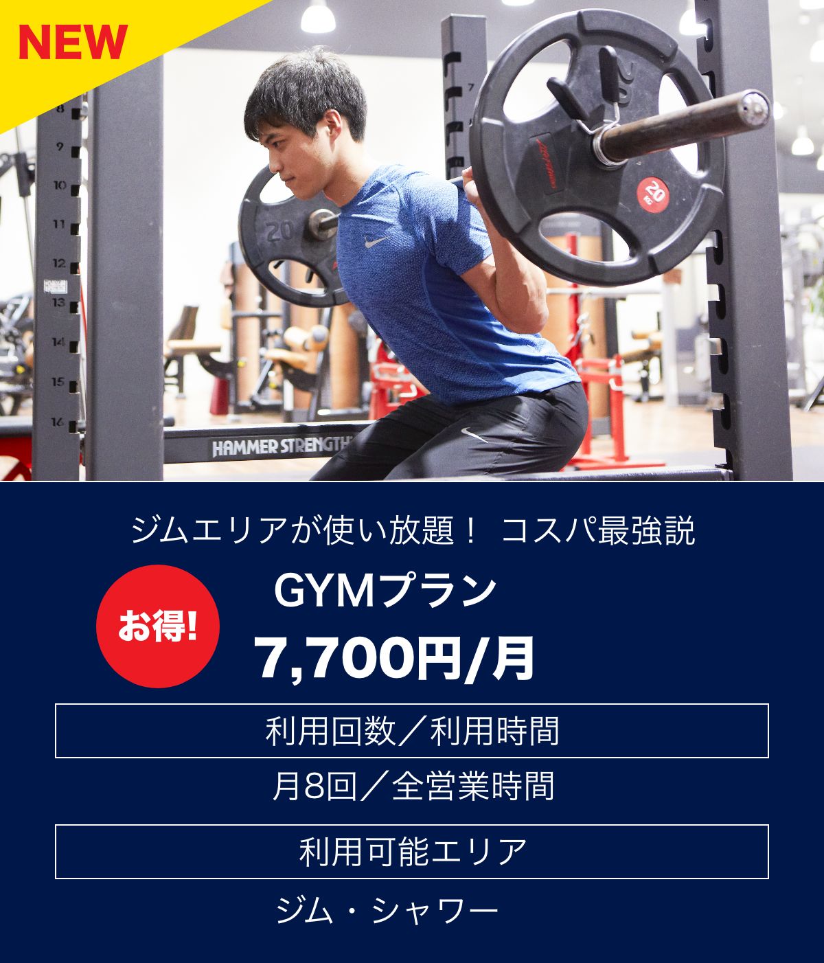 ジムエリアが使い放題！コスパ最強説「GYMプラン：7,700円／月